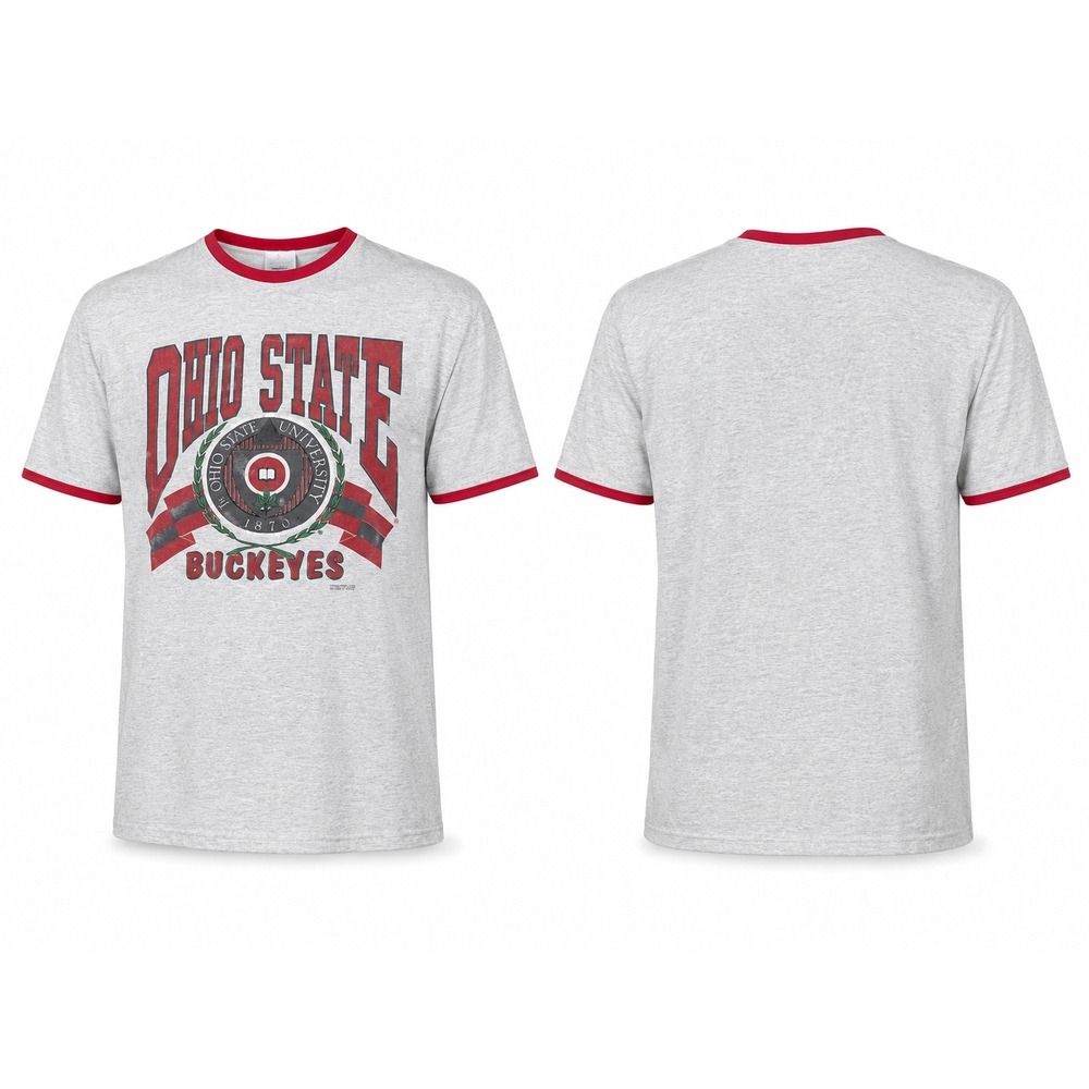 Vintage Tultex Ohio State Buckeyes Ringer T-Shirt XL Grey Red Made in USA 90s